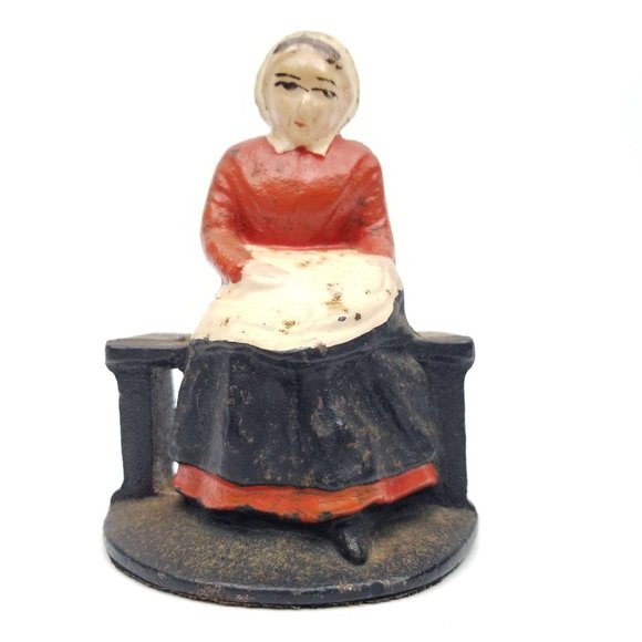 Vintage Cast Iron Amish Man Woman Bookends Pioneer - Picture 3 of 11